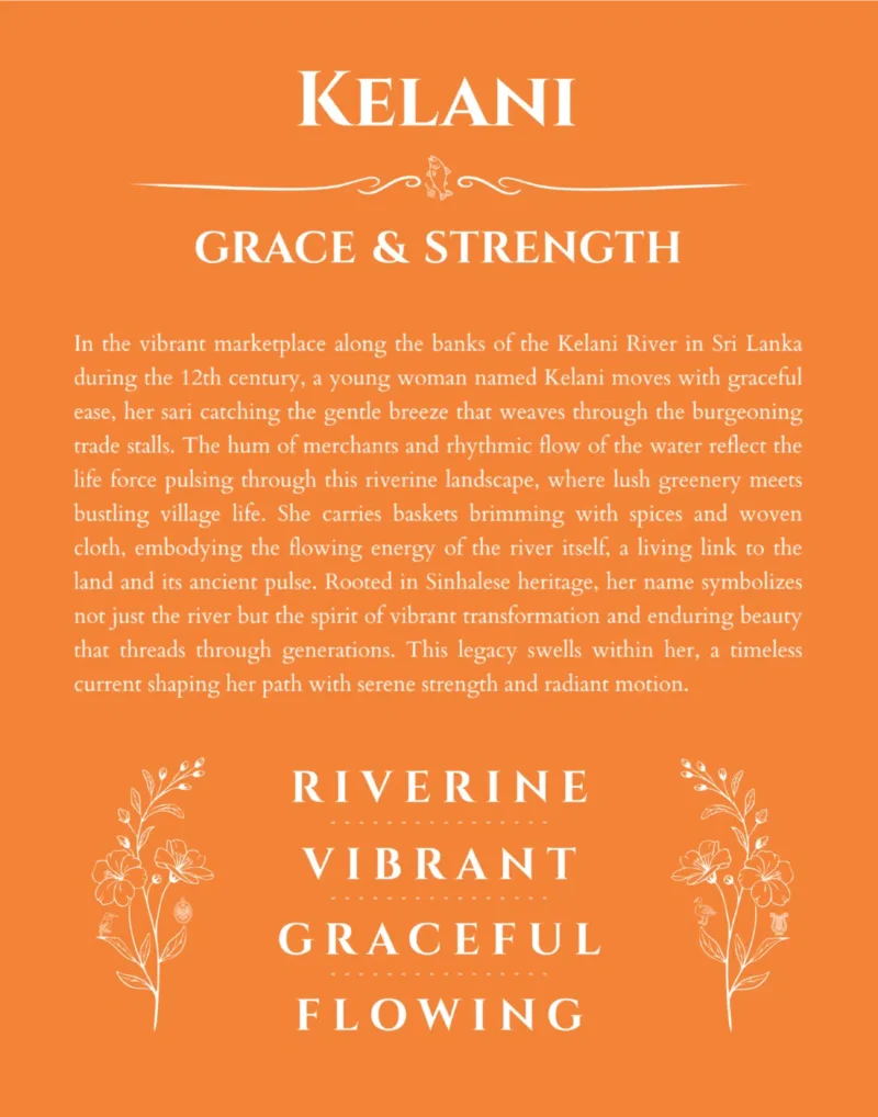 Kelani name origin print with meaning and traits in orange