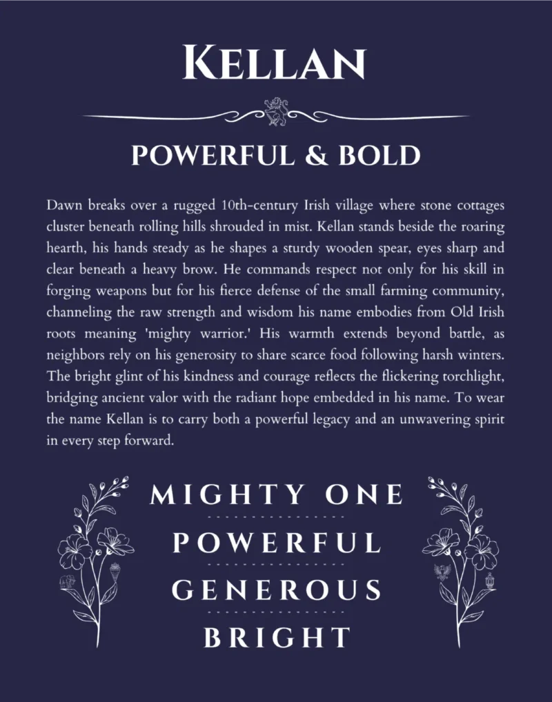 Kellan personalized name meaning print in navy blue