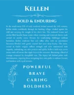 Kellen custom name art showing meaning and origin in blue