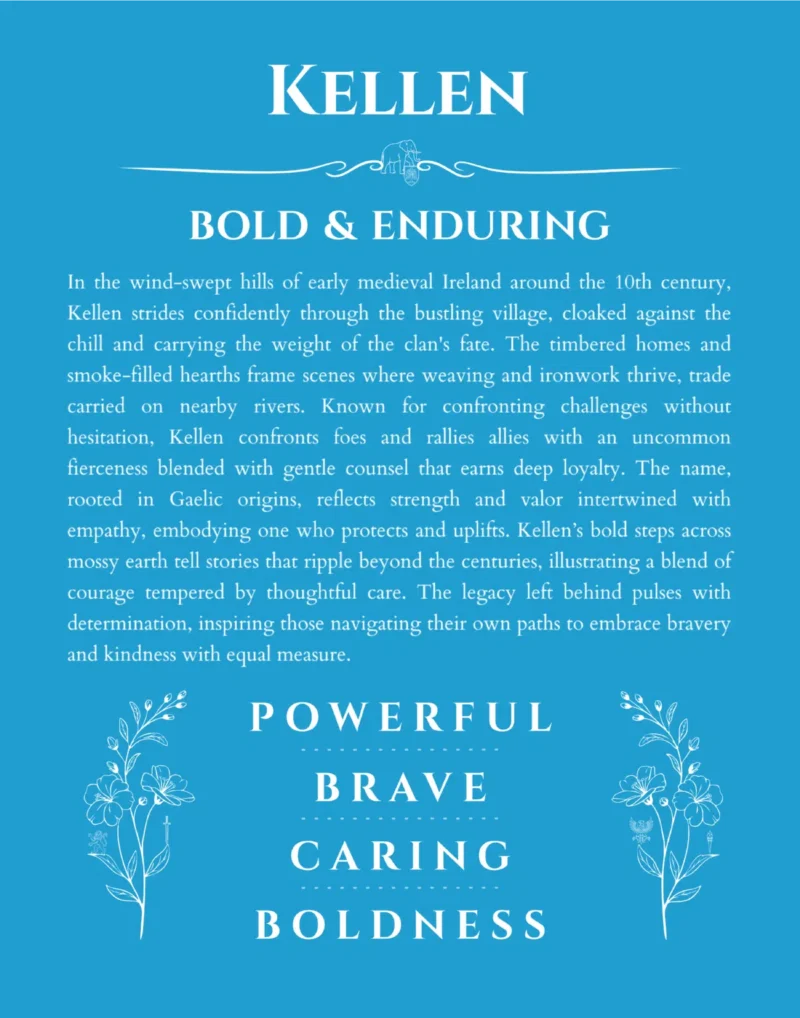 Kellen custom name art showing meaning and origin in blue