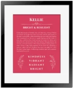 Kellie custom name print for wall display in red with black matte frame