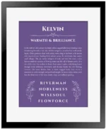 Kelvin custom name print for wall display in purple with black matte frame
