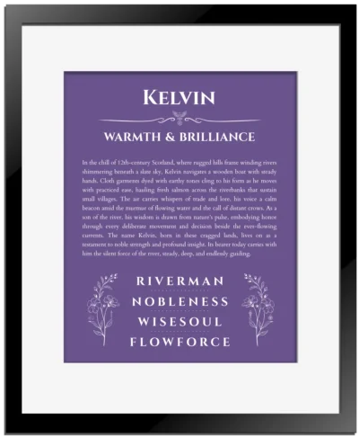 Kelvin custom name print for wall display in purple with black matte frame