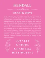 Kendall name origin print with meaning and traits in pink