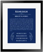 Kenleigh personalized wall art with the story of your name in deep blue with black matte frame