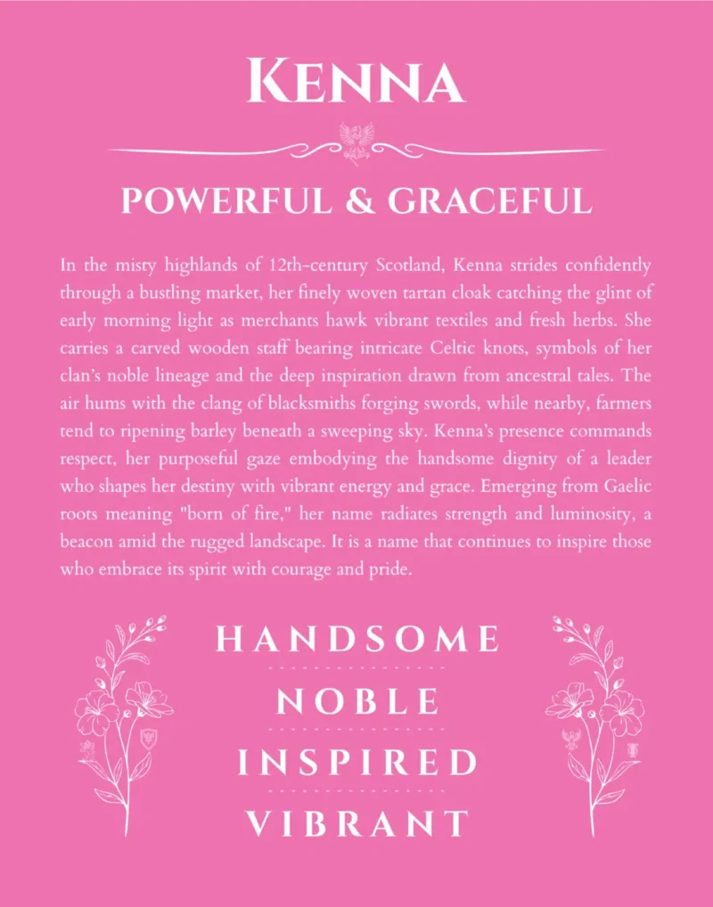 Kenna personalized name meaning print in pink