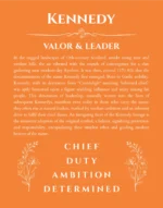 Kennedy personalized name print with origin and traits in orange