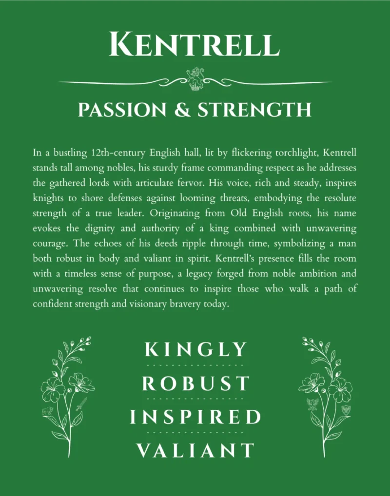 Kentrell personalized name meaning print in dark green