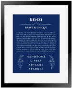 Kenzi custom name meaning print in deep blue with black matte frame