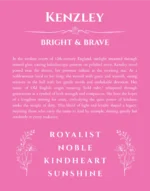 Kenzley name meaning gift print in pink