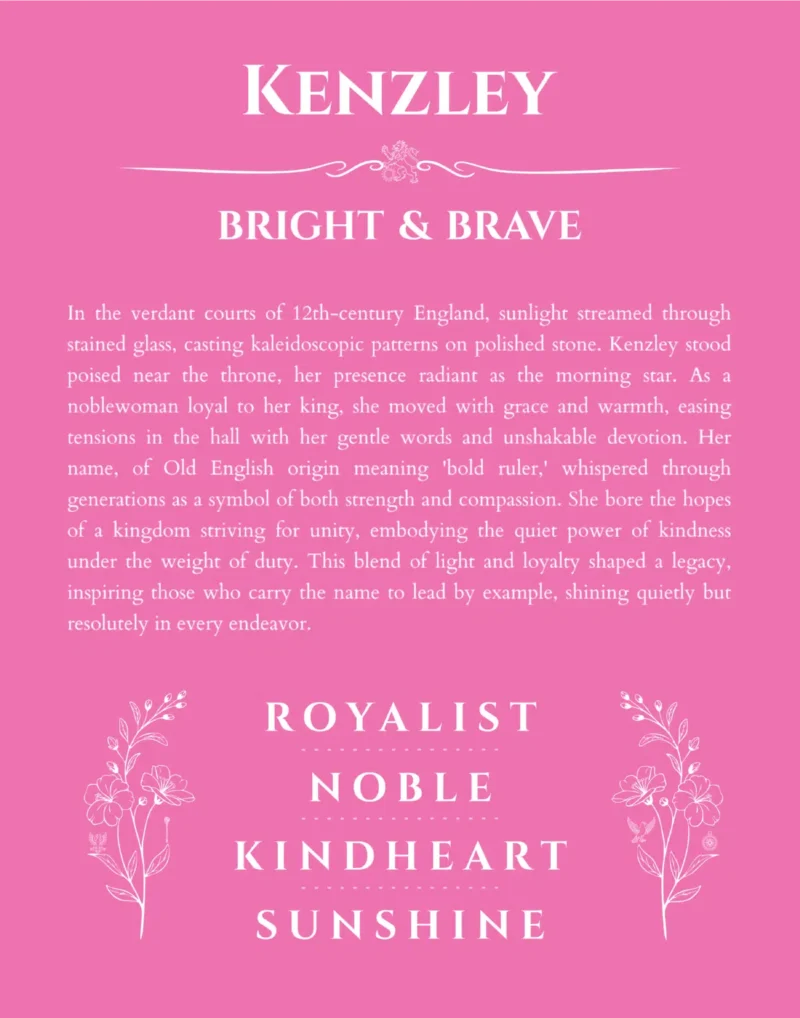 Kenzley name meaning gift print in pink
