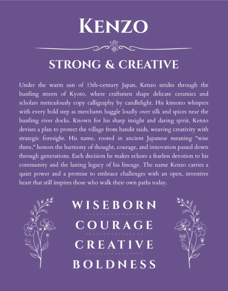 Kenzo personalized name print with origin and traits in purple