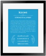 Keoni custom name print for wall display in blue with black matte frame