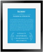 Kerry name meaning gift print in blue with black matte frame