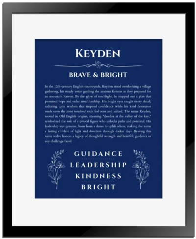 Keyden name meaning wall art by Get Your Story in deep blue with black matte frame
