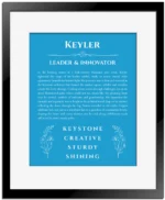 Keyler name meaning gift print in blue with black matte frame
