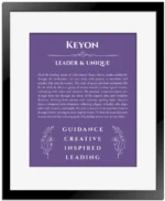 Keyon custom name print for wall display in purple with black matte frame