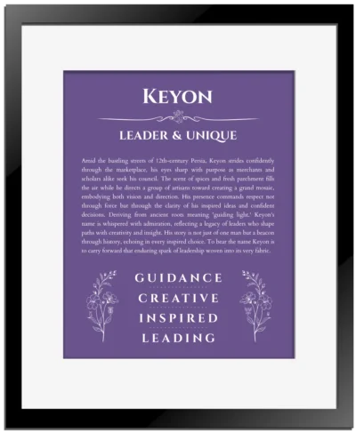 Keyon custom name print for wall display in purple with black matte frame