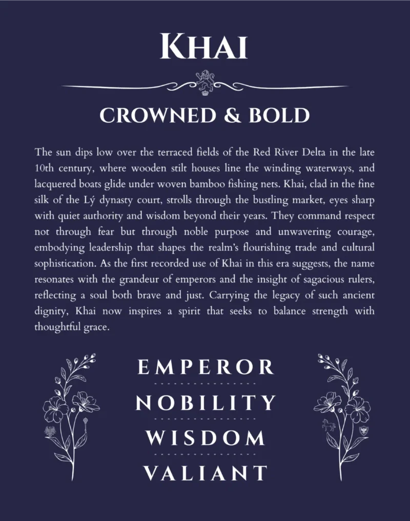 Khai name origin print with meaning and traits in navy blue