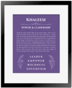 Khaleesi custom name meaning print in purple with black matte frame