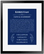Khristian custom name meaning print in deep blue with black matte frame