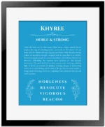 Khyree custom name print for wall display in blue with black matte frame