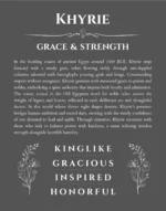 Khyrie name origin print with meaning and traits in gray