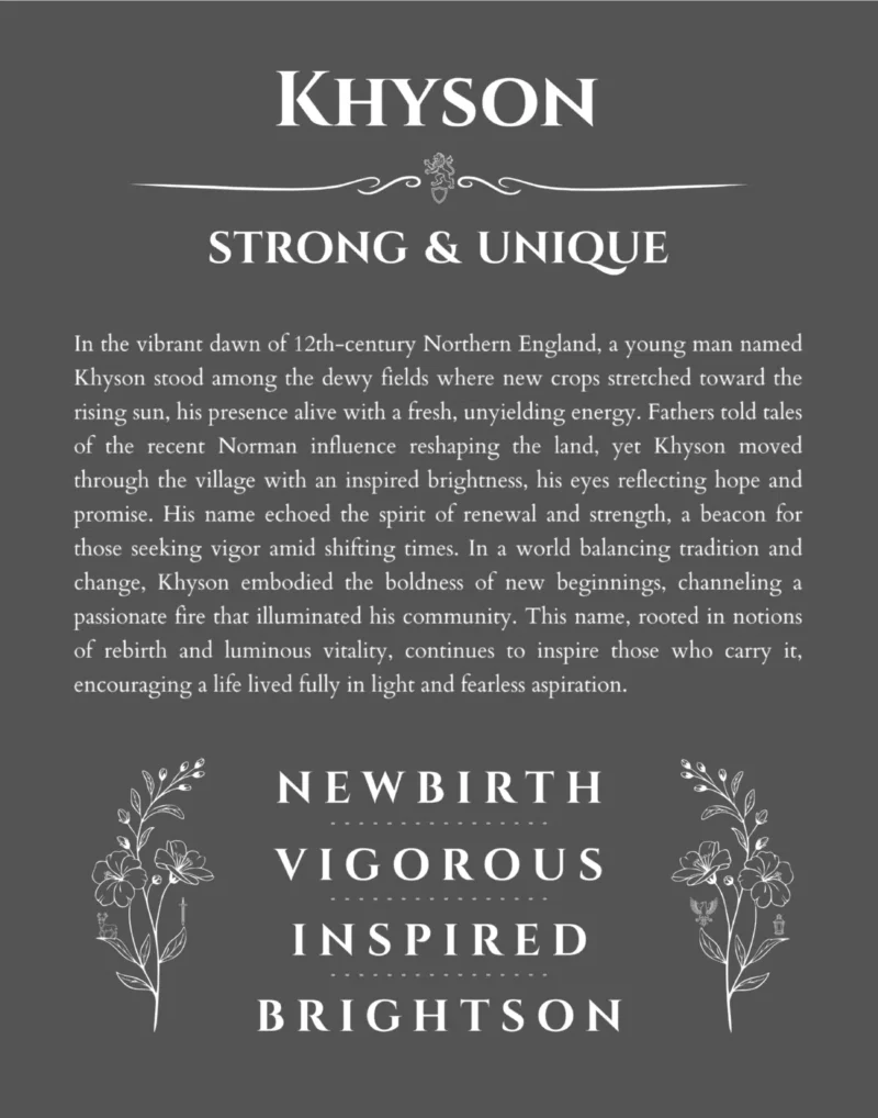 Khyson personalized wall art with the story of your name in gray