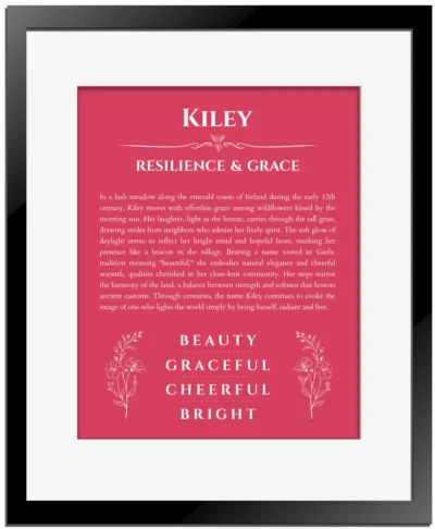 Kiley name meaning wall art by Get Your Story in red with black matte frame