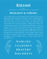 Kilian custom name meaning print in blue