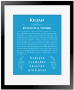 Kilian custom name meaning print in blue with black matte frame