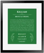 Killian name meaning gift print in dark green with black matte frame