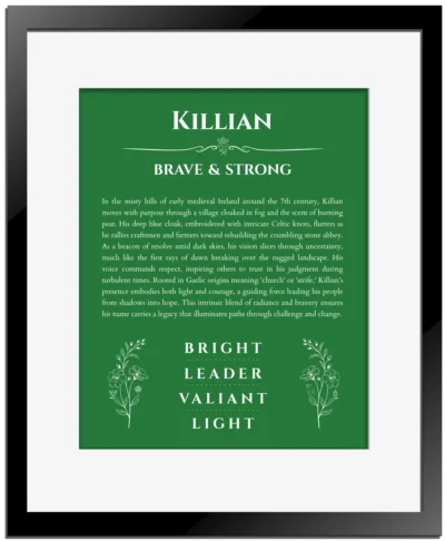 Killian name meaning gift print in dark green with black matte frame