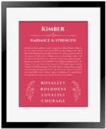 Kimber personalized name meaning print in red with black matte frame
