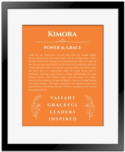 Kimora name meaning gift print in orange with black matte frame