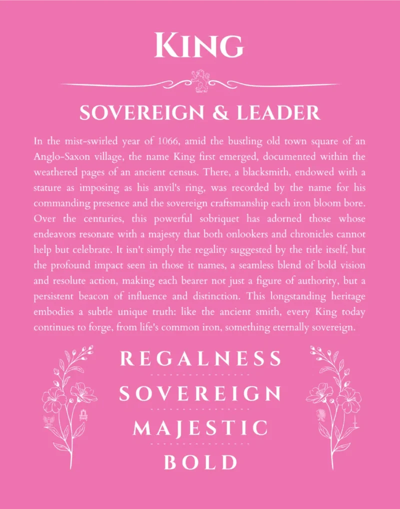 King name meaning wall art by Get Your Story in pink