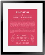 Kingstyn custom name meaning print in red with black matte frame