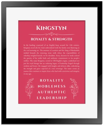 Kingstyn custom name meaning print in red with black matte frame