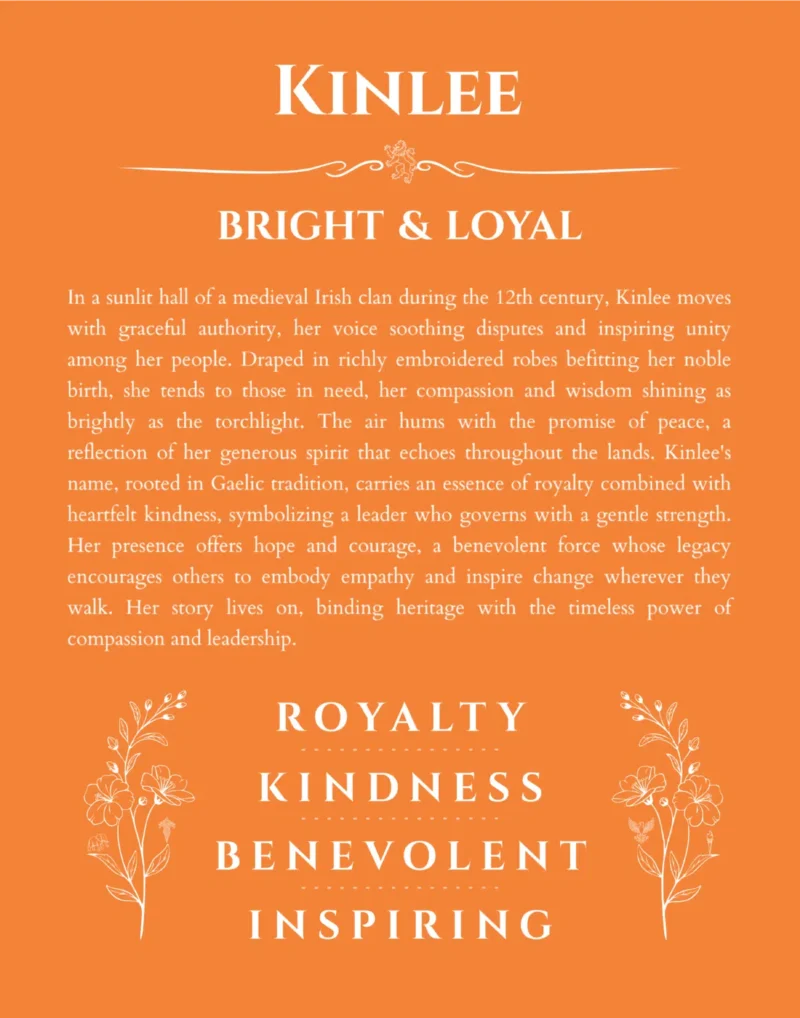 Kinlee custom name meaning print in orange
