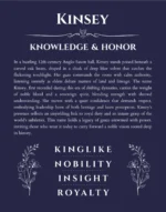 Kinsey personalized wall art with the story of your name in navy blue