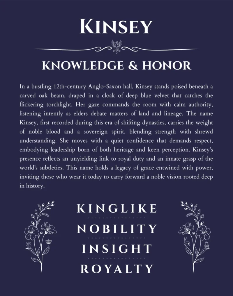Kinsey personalized wall art with the story of your name in navy blue