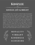 Kinzlee name origin print with meaning and traits in gray