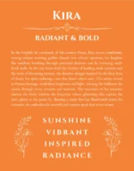 Kira name origin print with meaning and traits in orange