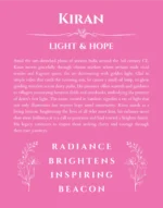 Kiran personalized name art with origin story in pink