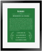 Kirby name meaning wall art by Get Your Story in dark green with black matte frame