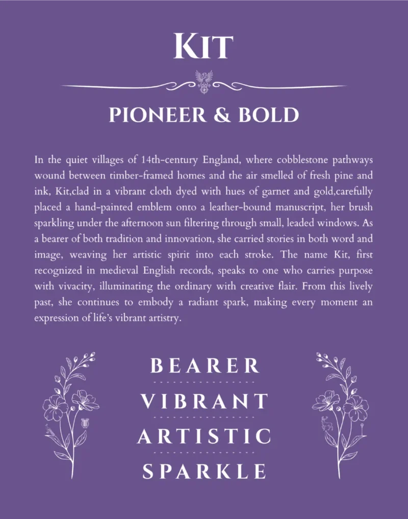 Kit personalized name art with origin story in purple