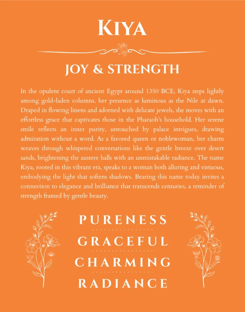 Kiya personalized name print with origin and traits in orange