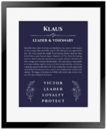Klaus name meaning wall art by Get Your Story in navy blue with black matte frame