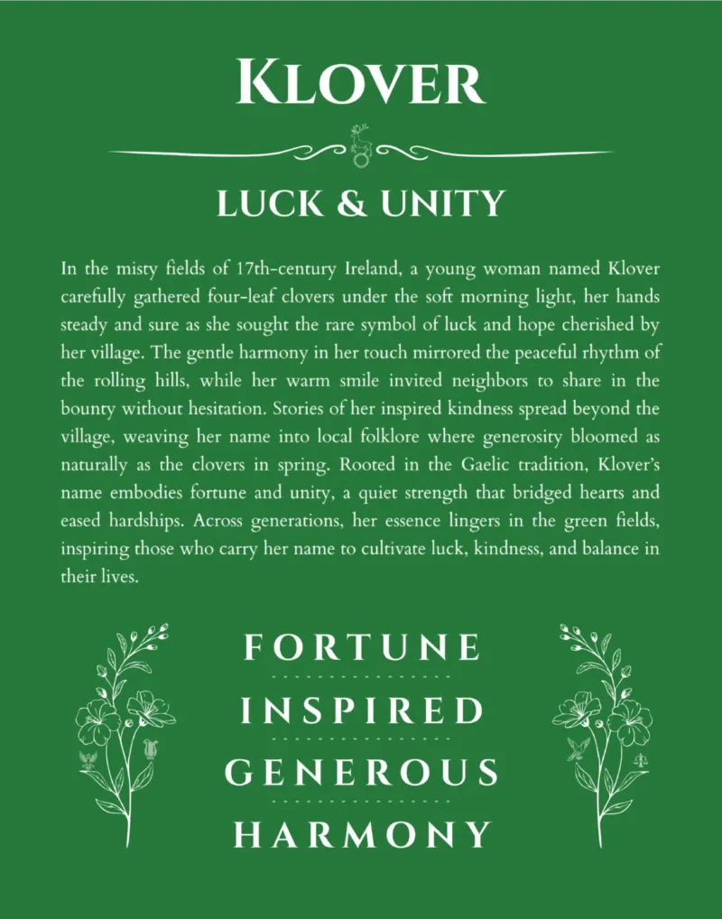 Klover personalized name meaning print in dark green