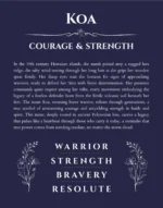 Koa personalized name art with origin story in navy blue
